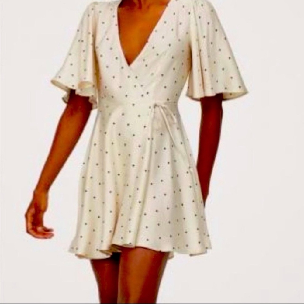 H&M Cream Mini Polka Dot Satin Wrap Dress